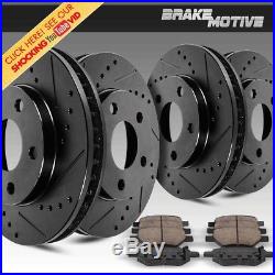 Front /& Rear Drill Slot Brake Rotors And Ceramic Pads For Cadillac Chevy GMC