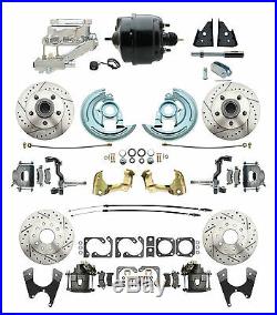 1964-1966 Chevelle Front & Rear Disc Brake Kit Chrome Flat Top Drilled/ Slotted