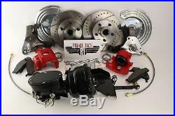 1966-74 Mopar B & E Body Charger Disc Brake Kit Black Out Booster Red Calipers