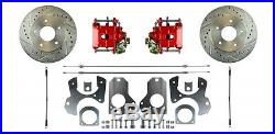 AFXRD78Z Rear Disc Disk Brake Conversion Kit Drilled Slotted Rotors Red Calipers