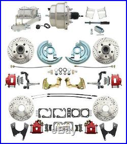 A F X Body GM Red Drilled & Slotted Disc Brake Conversion Kit with Chrome Booster