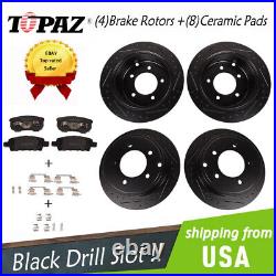 Black Drill Slot Brake Rotors + Ceramic Pads For Jeep Chrysler Dodge 2007-2017