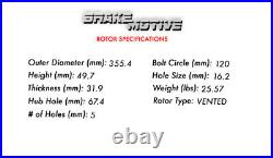 FRONT 355mm Drill Slot BRAKE Rotors For Buick Regal Chevy Camaro Pontiac G8