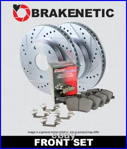 FRONT BRAKENETIC Sport Drill Slot Brake Disc Rotors + Ceramic Pads 35.34156.11