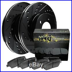 FRONT KIT Black Hart DRILLED & SLOTTED Disc Brake Rotors +Ceramic Pads F2830