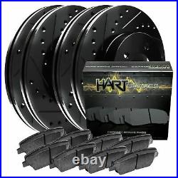 FRONT+REAR KIT Black Hart DRILLED & SLOTTED Brake Rotors +Ceramic Pads C1026