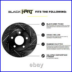 FRONT+REAR KIT Black Hart DRILLED & SLOTTED Brake Rotors +Ceramic Pads C1026