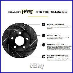 FRONT+REAR KIT Black Hart DRILLED & SLOTTED Brake Rotors +Ceramic Pads C1051
