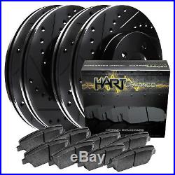 FRONT+REAR KIT Black Hart DRILLED & SLOTTED Brake Rotors +Ceramic Pads C1386