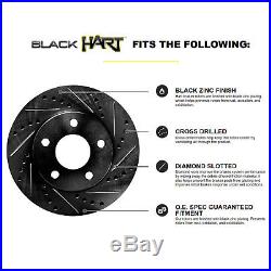 FRONT+REAR KIT Black Hart DRILLED & SLOTTED Brake Rotors +Ceramic Pads C1386