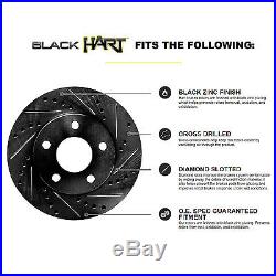 FRONT+REAR KIT Black Hart DRILLED & SLOTTED Brake Rotors +Ceramic Pads C1411