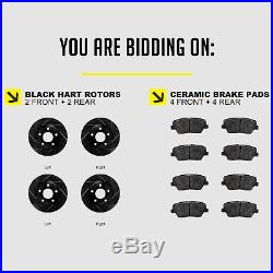 FRONT+REAR KIT Black Hart DRILLED & SLOTTED Brake Rotors +Ceramic Pads C1963
