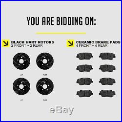 FRONT+REAR KIT Black Hart DRILLED & SLOTTED Brake Rotors +Ceramic Pads C2481