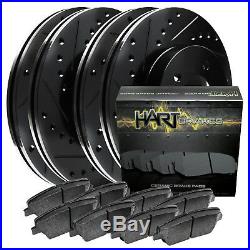FRONT+REAR KIT Black Hart DRILLED & SLOTTED Brake Rotors +Ceramic Pads C2662