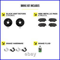 Front Black Drill Slot Brake Rotors, Semi-Met Pads + Hardware Kit BHC1.80045.43