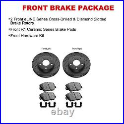 Front Brake Rotors Drill Slot Black +Ceramic Pads+Hardware+Sensor 1BC. 31105.52