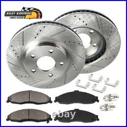Front Drill Slot Brake Rotors and Ceramic Pads For 2003 2004 2005 Dodge Ram 1500