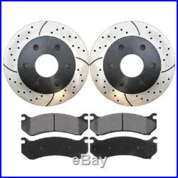 Front Drilled & Slotted Rotors & 4 Ceramic Brake Pads fits Chev Gmc or Cadillac