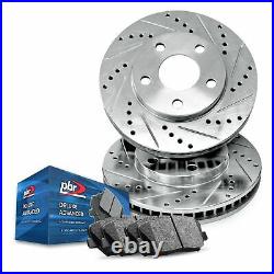 Front PBR AXXIS Silver Drill/Slot Brake Rotors + Deluxe Advanced Ceramic Pads