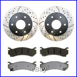 Front Pair of (2) Drilled Slotted Brake Rotors and (4) Semi Metallic Pads Set