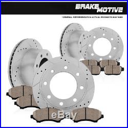 Front & Rear 4 Drilled Slotted Brake Rotors And 8 Ceramic Pads Chevy GMC 2WD 4WD