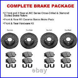 Front Rear Black Brake Rotors Drill Slot+Ceramic Pads+Hardware Kit CBC. 39050.42