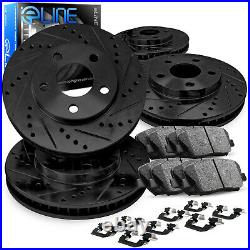 Front Rear Black Brake Rotors Drill Slot+Ceramic Pads+Hardware Kit CBC. 48023.42