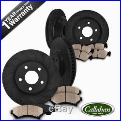 Front + Rear Black Drill And Slot Brake Rotors & Ceramic Pads For Chevy GMC