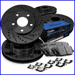 Front Rear Brake Rotors Drill Slot Black+Semi Met Pads+Hardware Kit CBC. 27002.43