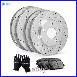 Front Rear Brake Rotors Drill Slot Silver+Super Duty Pads and Hardware Kit R579