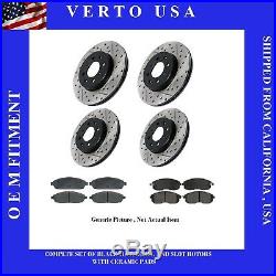 Front & Rear Brake Rotors, Pads For Nissan 370Z 2009 to 2018, Drill & Slot