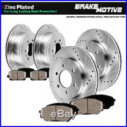 Front & Rear Drill Slot Brake Rotors And Ceramic Pads For Cadillac Chevy GMC