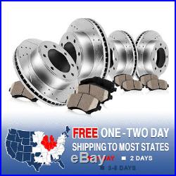 Front+Rear Drill Slot Brake Rotors And Ceramic Pads For Chevy Silverado Sierra