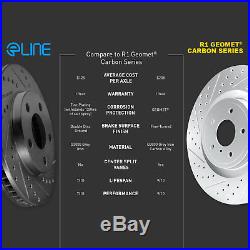 Front, Rear Eline Series Black Drilled Slotted Brake Rotors + Ceramic Pads A308