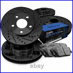 Front Rear Kit Brake Rotors Drill Slot Black + Semi Met Pads CBC. 26002.03