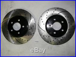 Front and Rear Black Drilled & Slotted Brake Rotors with Ceramic Pads