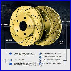 Full Kit Gold Cross-Drilled Slotted Brake Rotors Disc and Ceramic Pads 350Z, G35