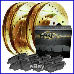 Full Kit Gold Hart Drilled Slotted Brake Rotors Disc and Ceramic Pads Challenger