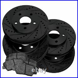 PowerSport Front Rear Black Drill/Slot Brake Rotors +Semi Met Pads BBCC. 62039.03