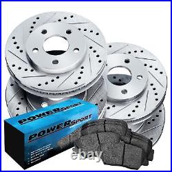 PowerSport Front Rear Silver Drill/Slot Brake Rotors+Semi Met Pads BLCC. 67061.03