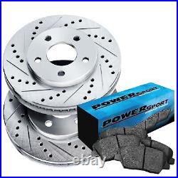 PowerSport Front Silver Drill/Slot Brake Rotors+Semi Metallic Pads BLCF. 63004.03