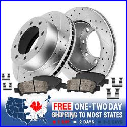 Rear Drill & Slot Brake Rotors And Ceramic Pads For 2005 2006 Ford F250 F350