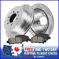 Rear Drill Slot Brake Rotors And Ceramic Pads For Ford F150 Lincoln Mark LT
