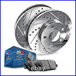 Rear PBR AXXIS Silver Drill/Slot Brake Rotors + Deluxe Advanced Ceramic Pads
