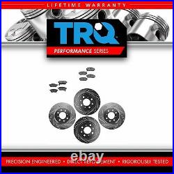 TRQ Rotor & Brake Pad Ceramic Performance Drilled Slotted Front Rear Kit